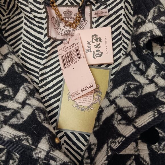 $448 NEW Juicy Couture SWING Coat Sz L Black Angel Twist Black White Houndstooth - Picture 3 of 16